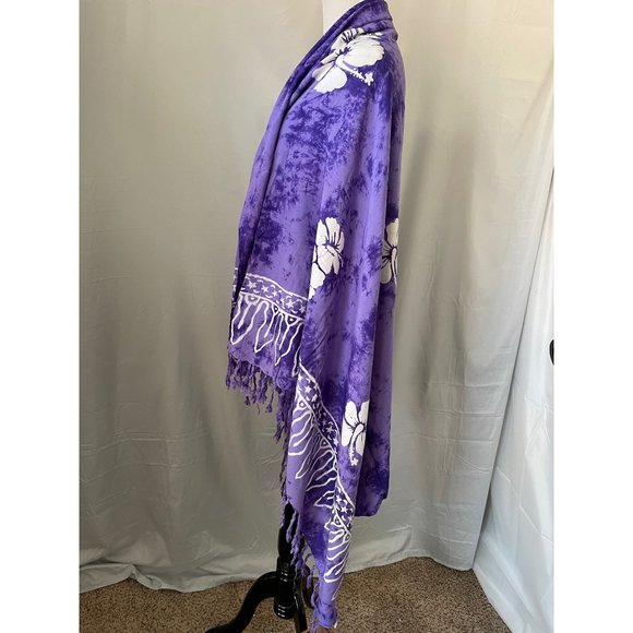 Pareos Del Caribe Purple/White Tropical Print Fringe Trim Tapestry/Sarong/Shawl - Picture 9 of 12